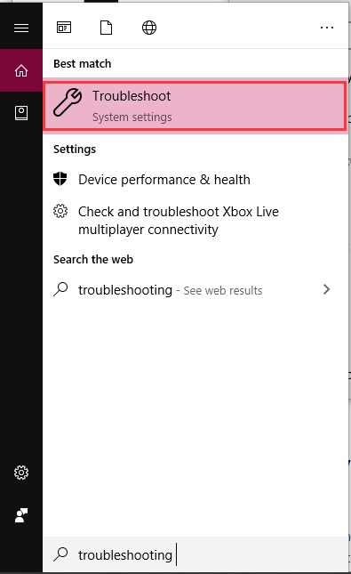 select the Troubleshoot