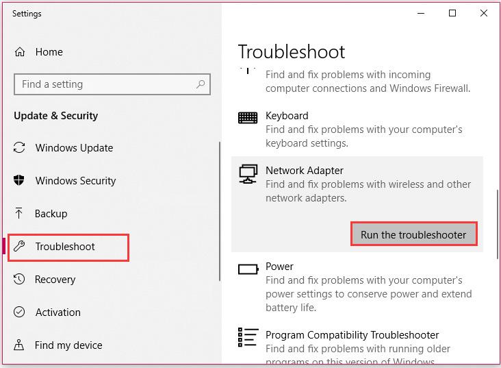 click on Run the troubleshooter