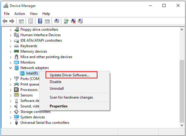click on Update Driver Software