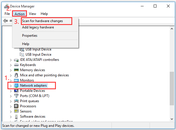 click on Scan for hardware changes