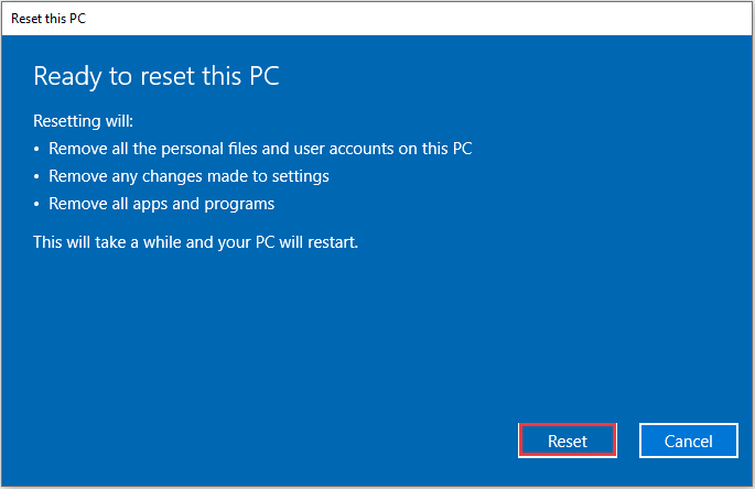 click Reset