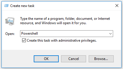 input powershell in Create new task window