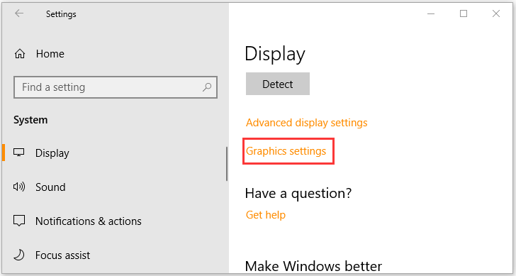click on Graphics settings