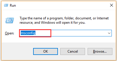 type msconfig in Run box
