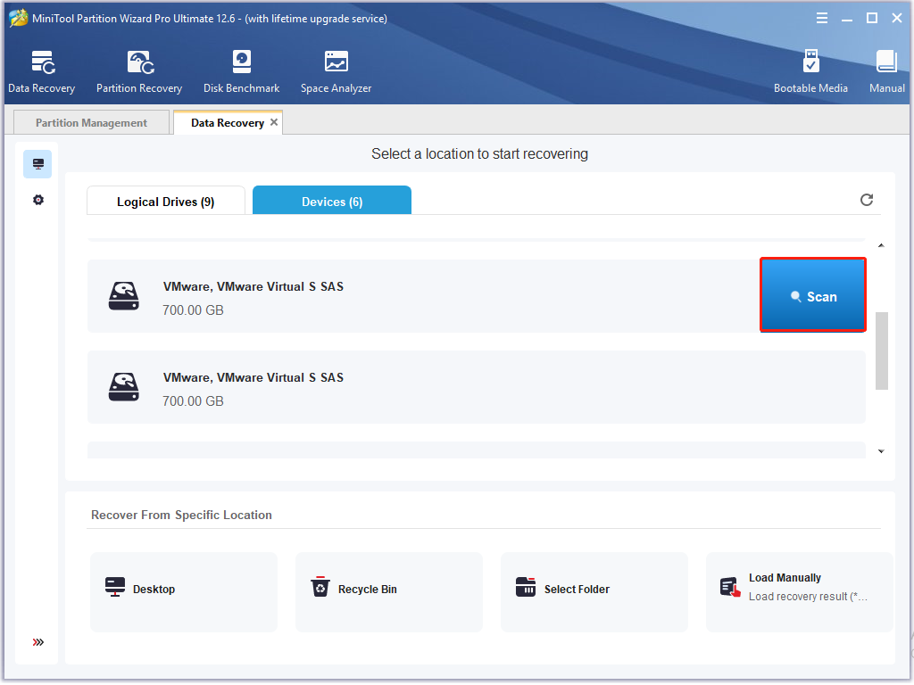 scan the initialized disk using the MiniTool software