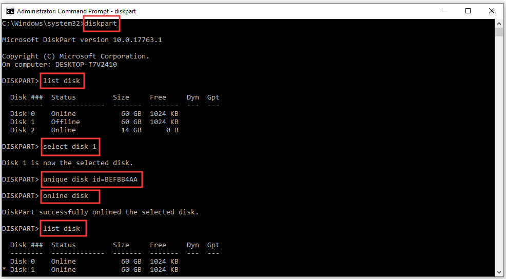 change disk signature in Diskpart