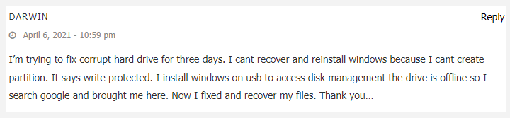 a user comment from wintousb.com
