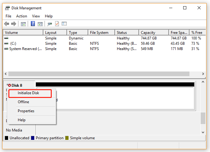 select Initialize Disk