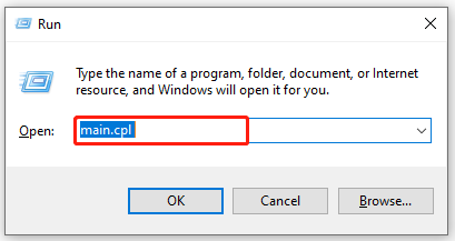 open Mouse Properties using the run box