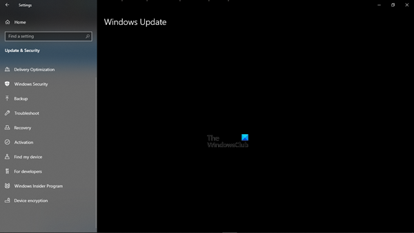 windows 10 update settings blank