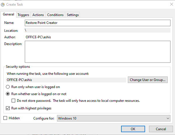 Create Task to run with highest privileges