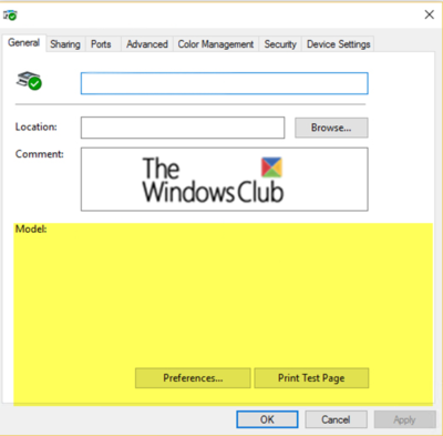 Features section of the printer properties UI is missing Windows 10