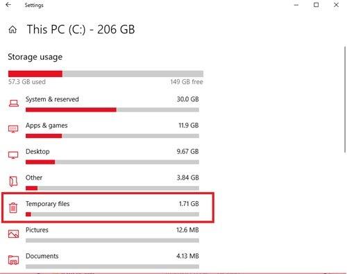 temporary files on Windows 10
