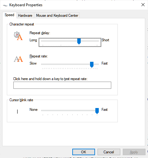 Windows 10 Keyboard Settings