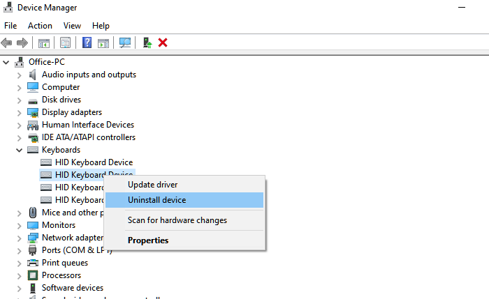 uninstall hardware device windows 10