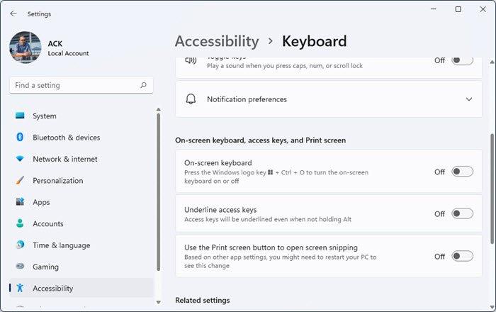 on screen keyboard settings windows 11