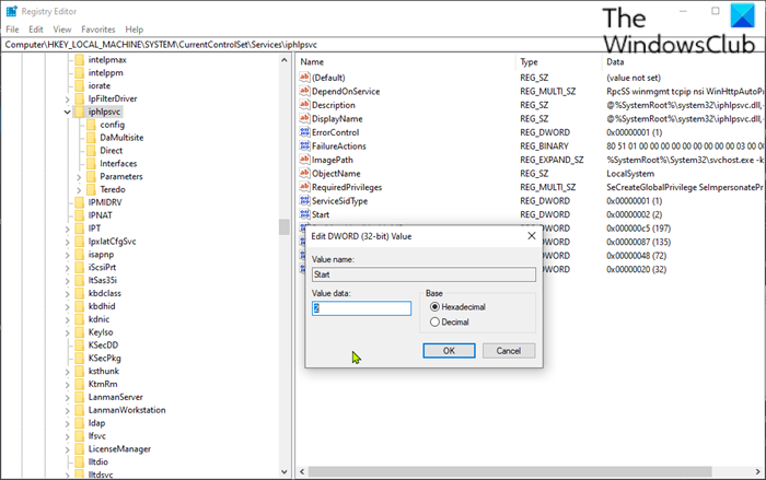Enable or disable IP Helper Service Registry Editor