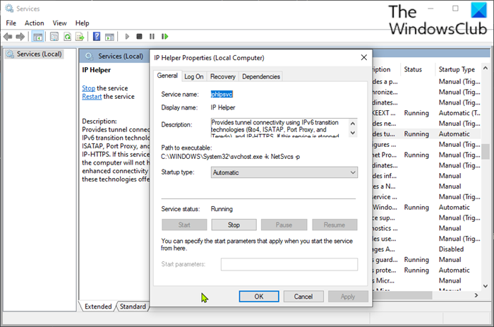 Enable or disable IP Helper Service Services console
