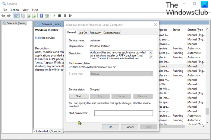 Enable or disable Windows Installer Service-Services console