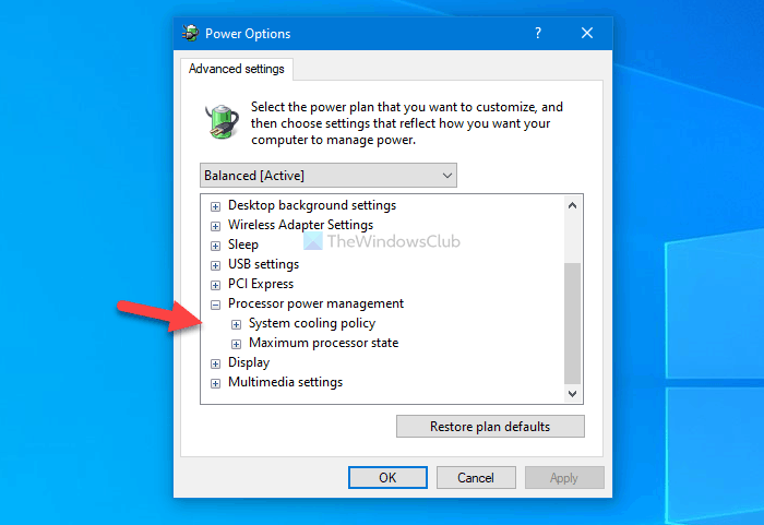 How to show or hide Minimum and Maximum processor state in Power Options