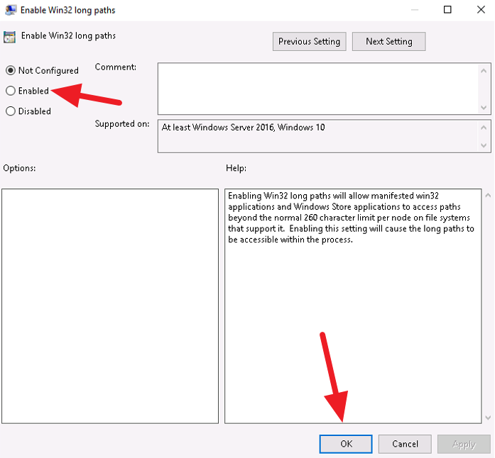 Enable long paths through gpedit