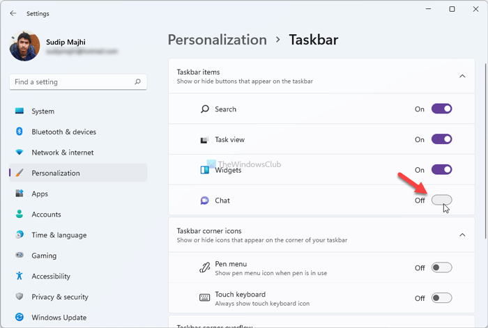 How to hide or remove Chat icon from Taskbar on Windows 11