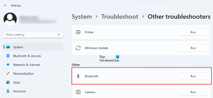 Run Bluetooth Troubleshooter in Windows 11
