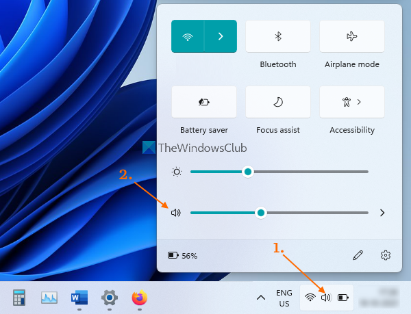 adjust sound volume quick settings
