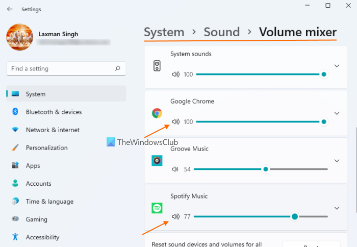 change programs volume windows 11