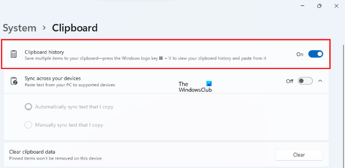 Turn Clipboard history on Windows 11