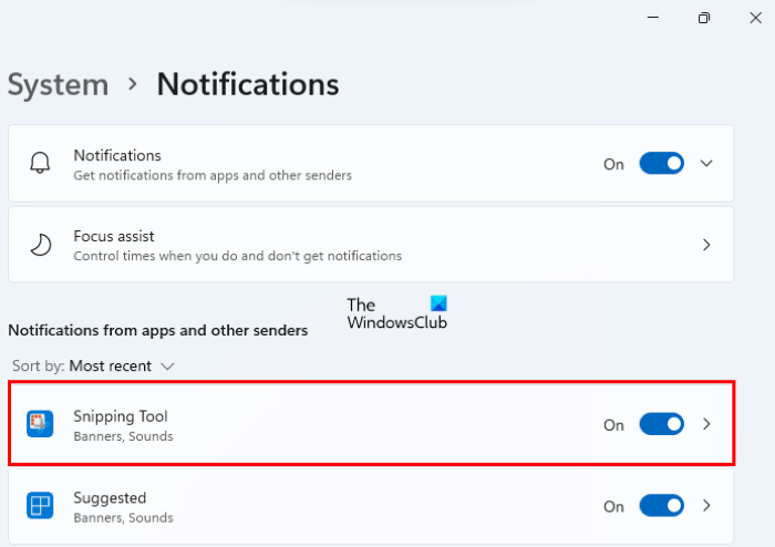 Turn on Snipping Tool Windows 11