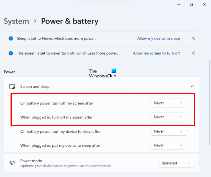 make screen not turn off Windows 11